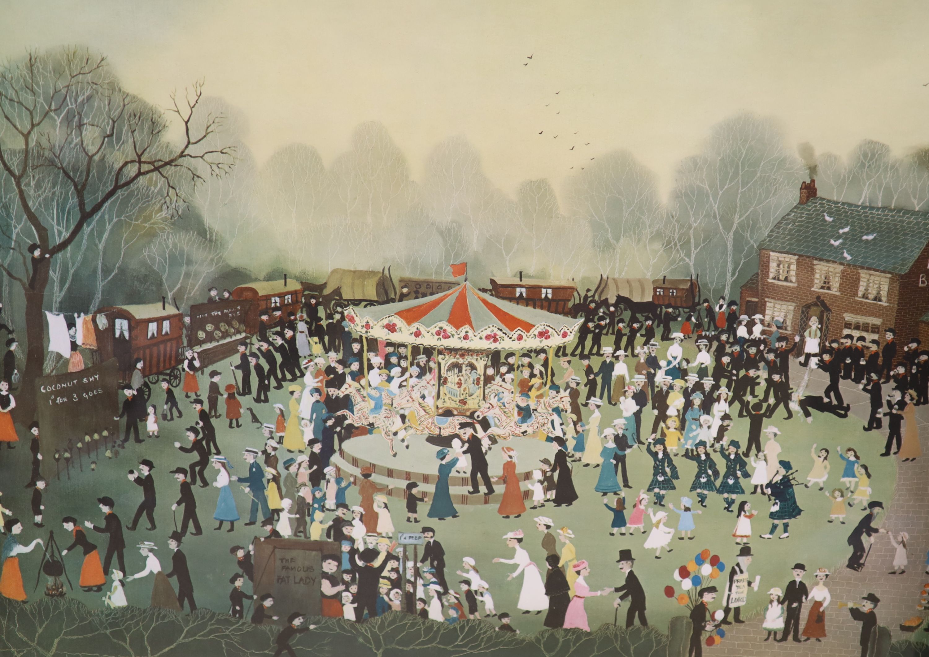 Helen Bradley, two signed prints, The Fair at Daisy Nook and Gathering Holly, 53 x 78cm and 31 x 39cm